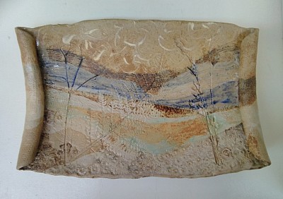 Landscape Scroll Platter - ash glazed stoneware with coloured slips and local ochre