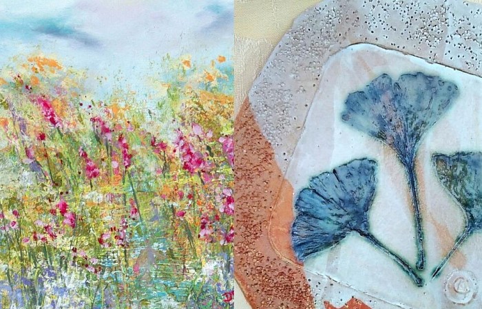 Ginkgo Plate by Carol Metcalfe and painting by Donna Slyfield for Naturally Northern exhibition.